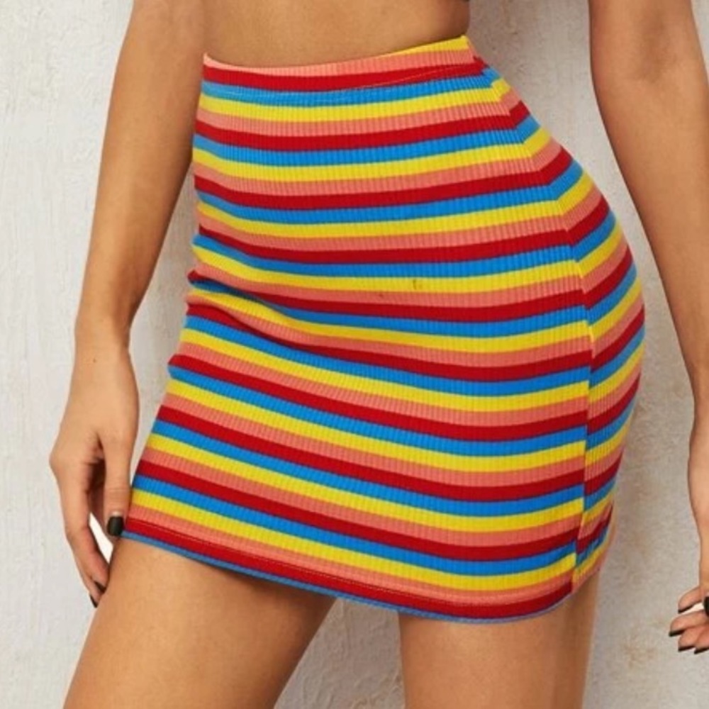 NWOT Rainbow Striped Bodycon Mini Skirt